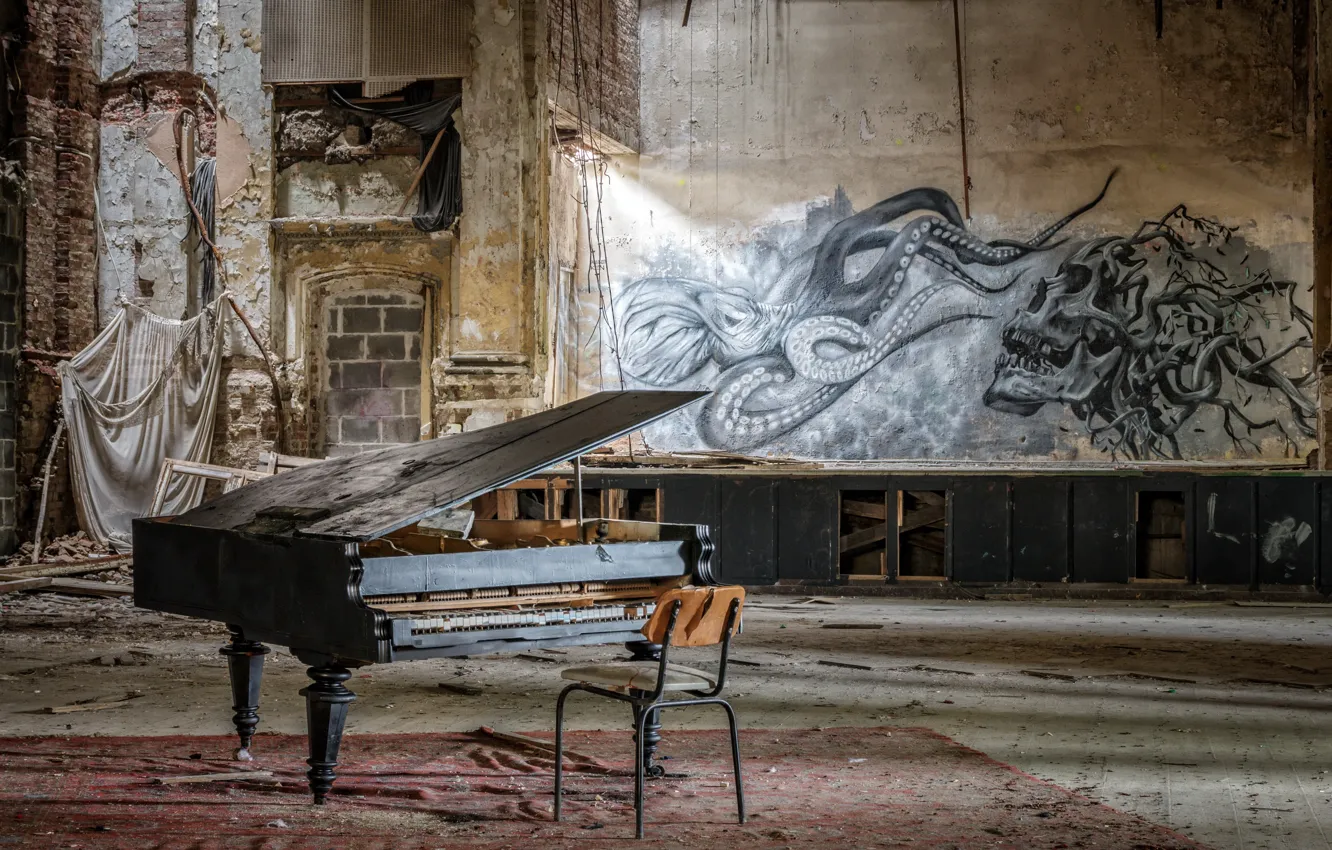 Photo wallpaper music, chair, hall, piano
