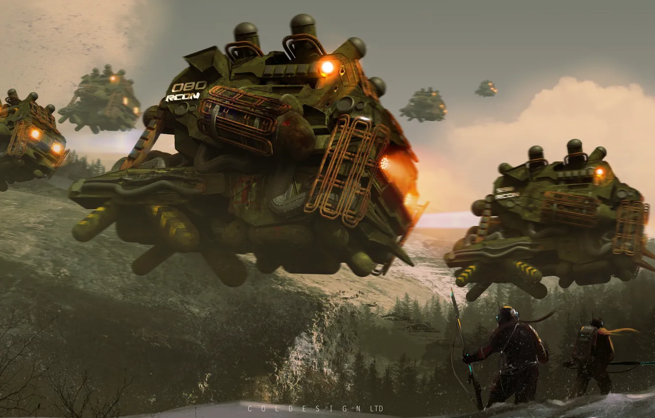 Photo wallpaper forest, mountains, warrior, aircraft, recon squad