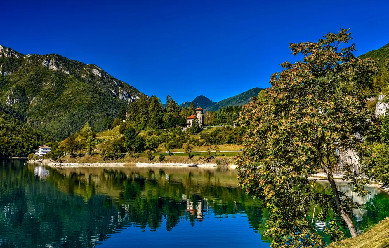 Photo wallpaper trees, mountains, lake, Villa, Italy, Italy, Tuscany, Tuscany