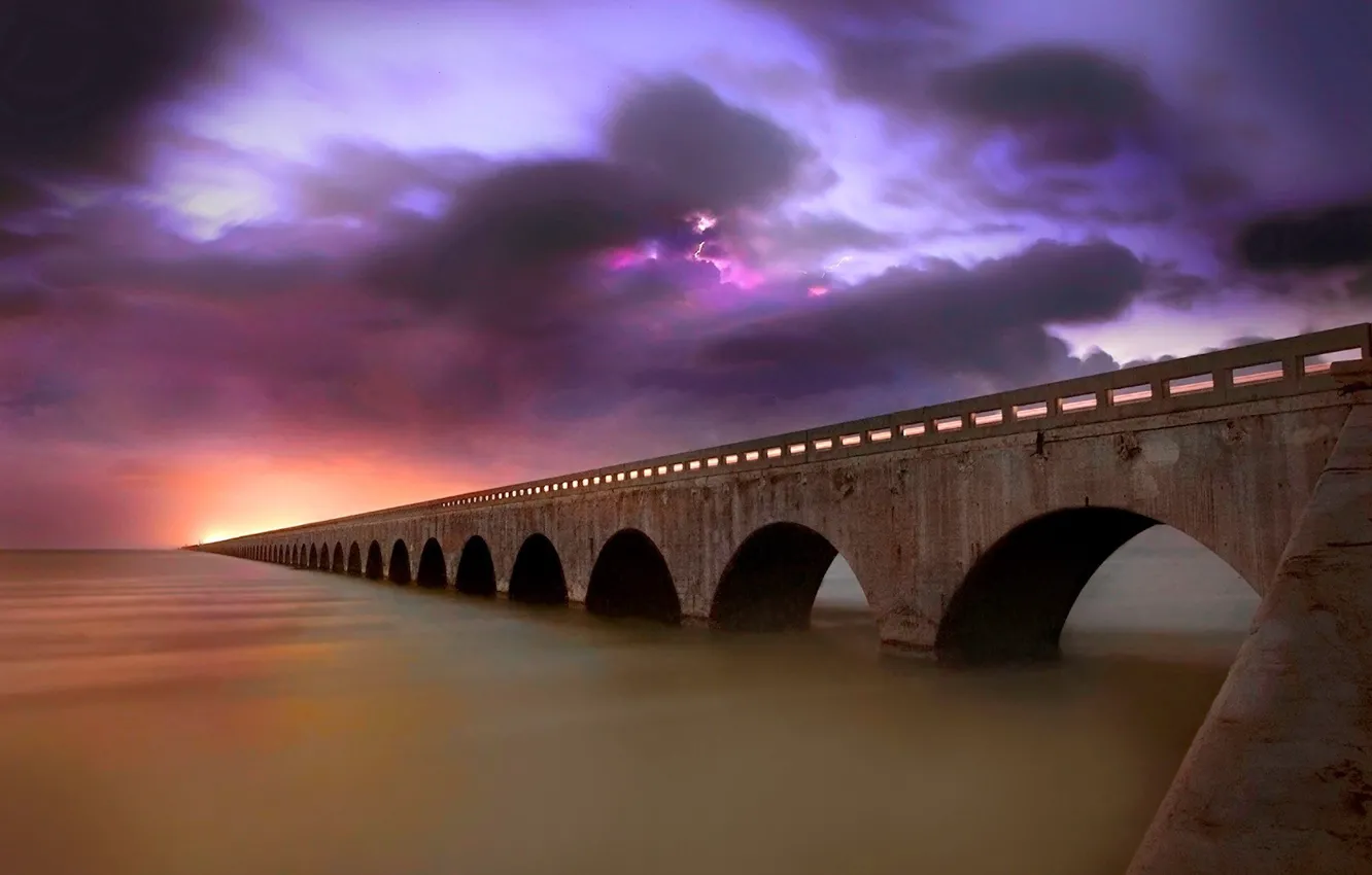 Photo wallpaper bridge, Lightning, Infinity, Viaduct