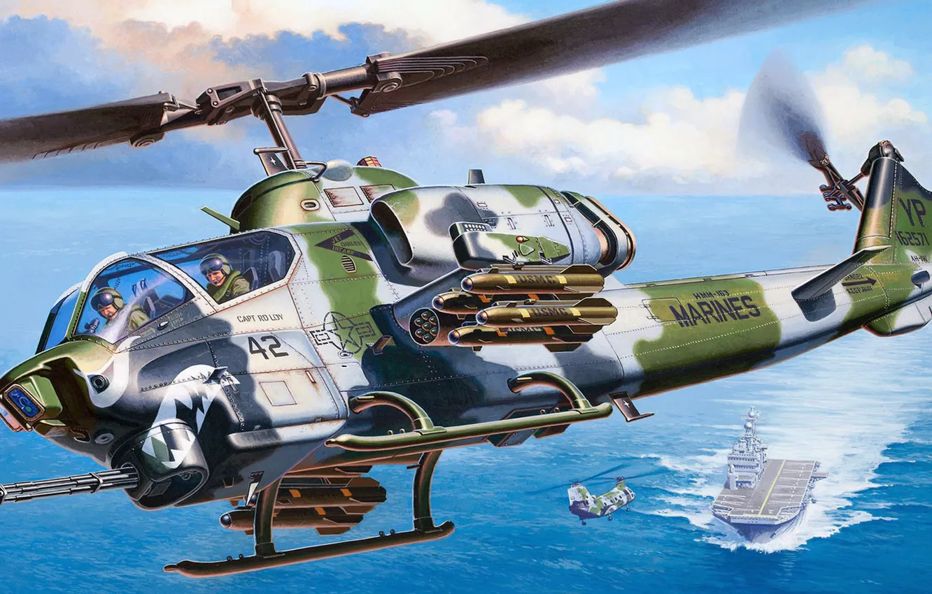 Photo wallpaper USA, Super Cobra, Marine corps, United States Marine Corps, USMC, KMP, AH-1W, Bell Helicopter
