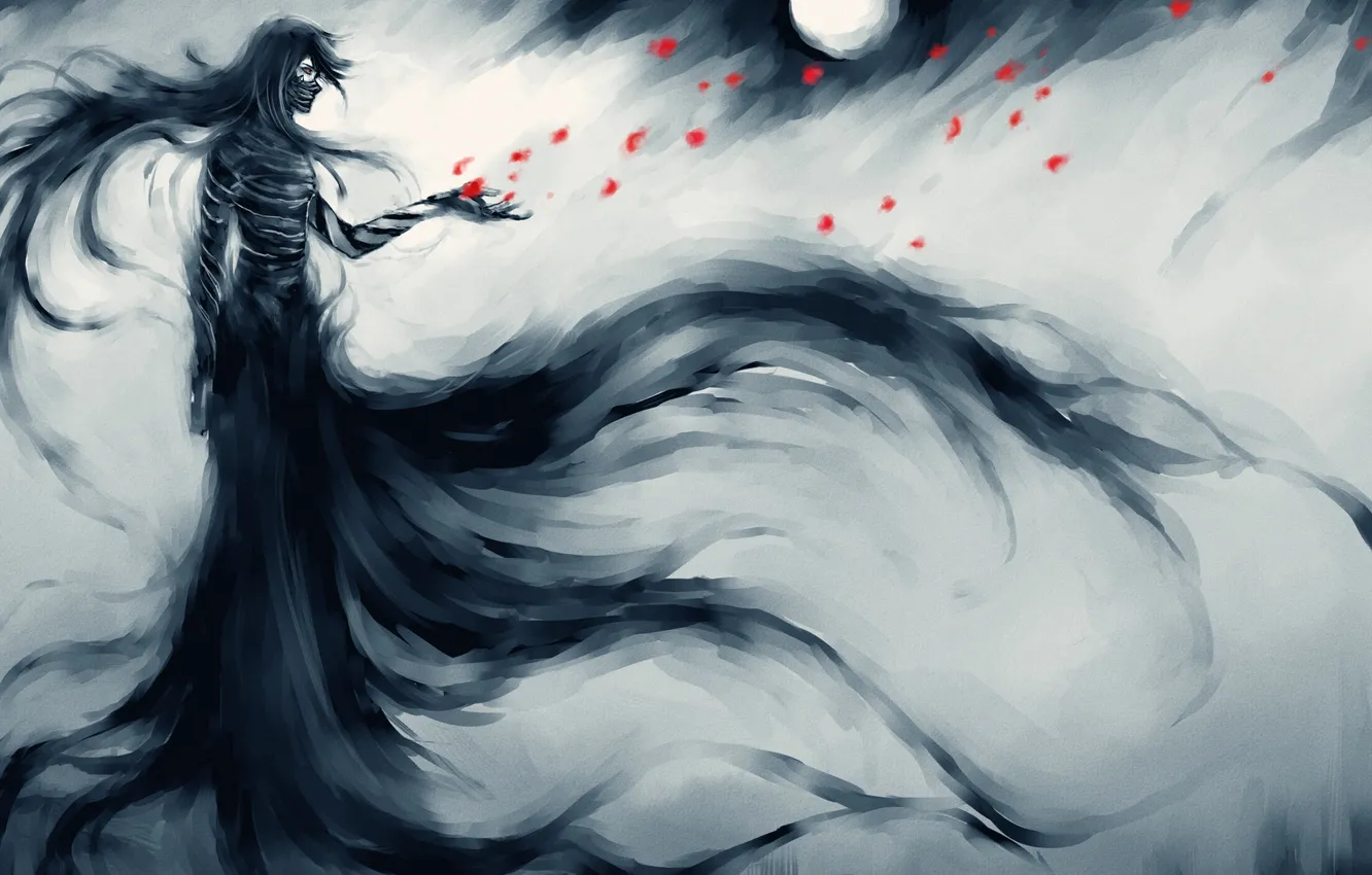 Photo wallpaper night, the city, the moon, petals, tape, guy, Bleach, Bleach