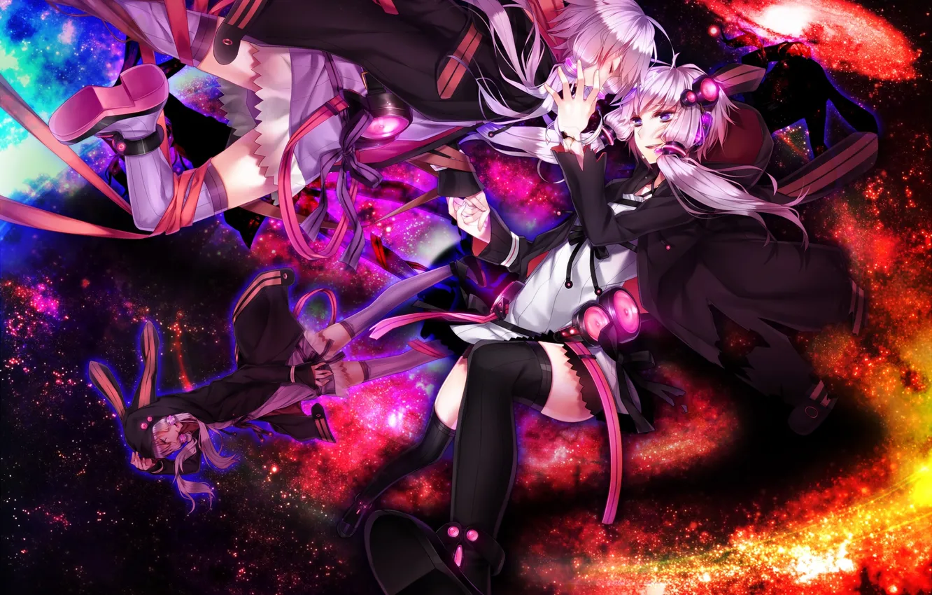 Photo wallpaper girl, space, smile, hugs, touhou, art, yuzuki up, tateshina ryouko