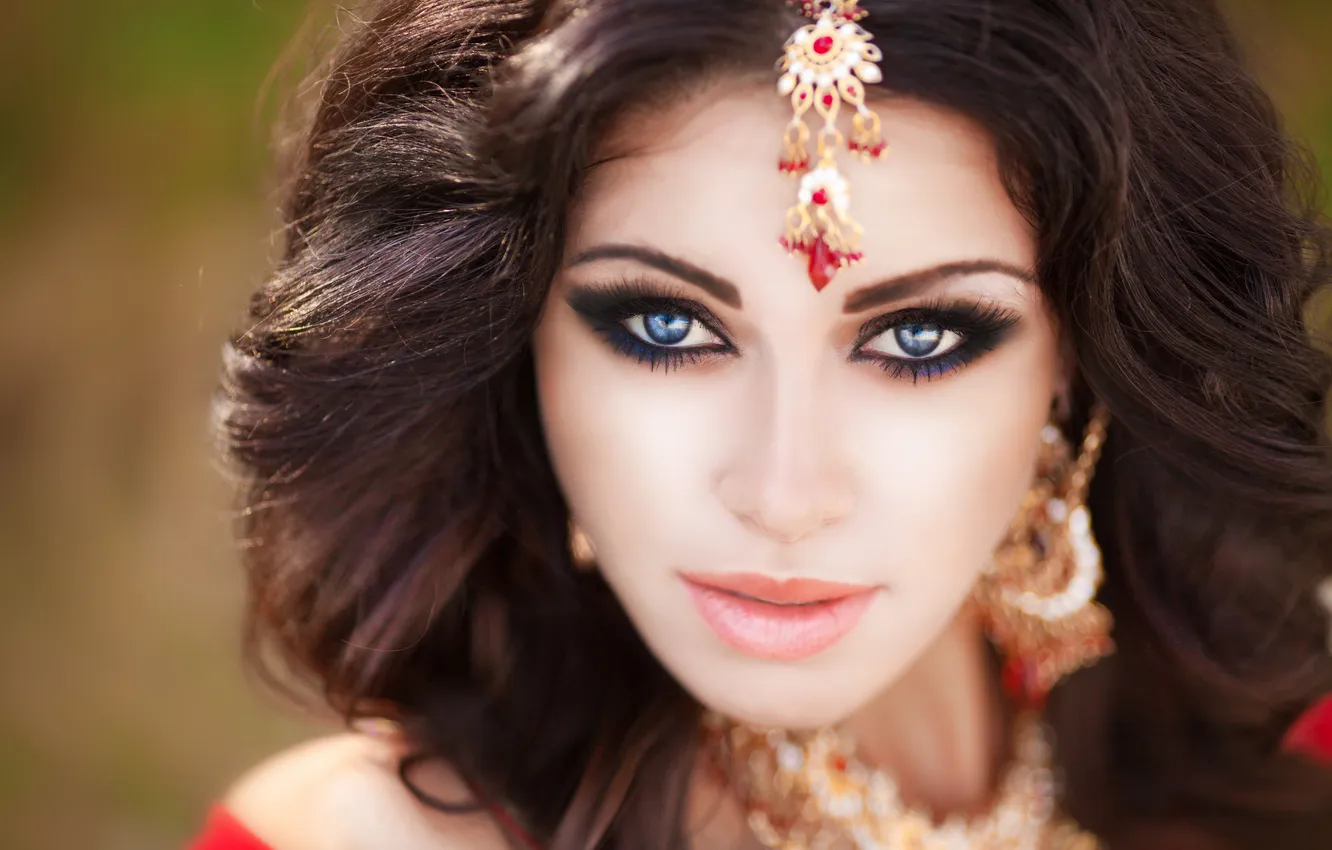 Photo wallpaper look, girl, decoration, eyelashes, hair, curls, Indian