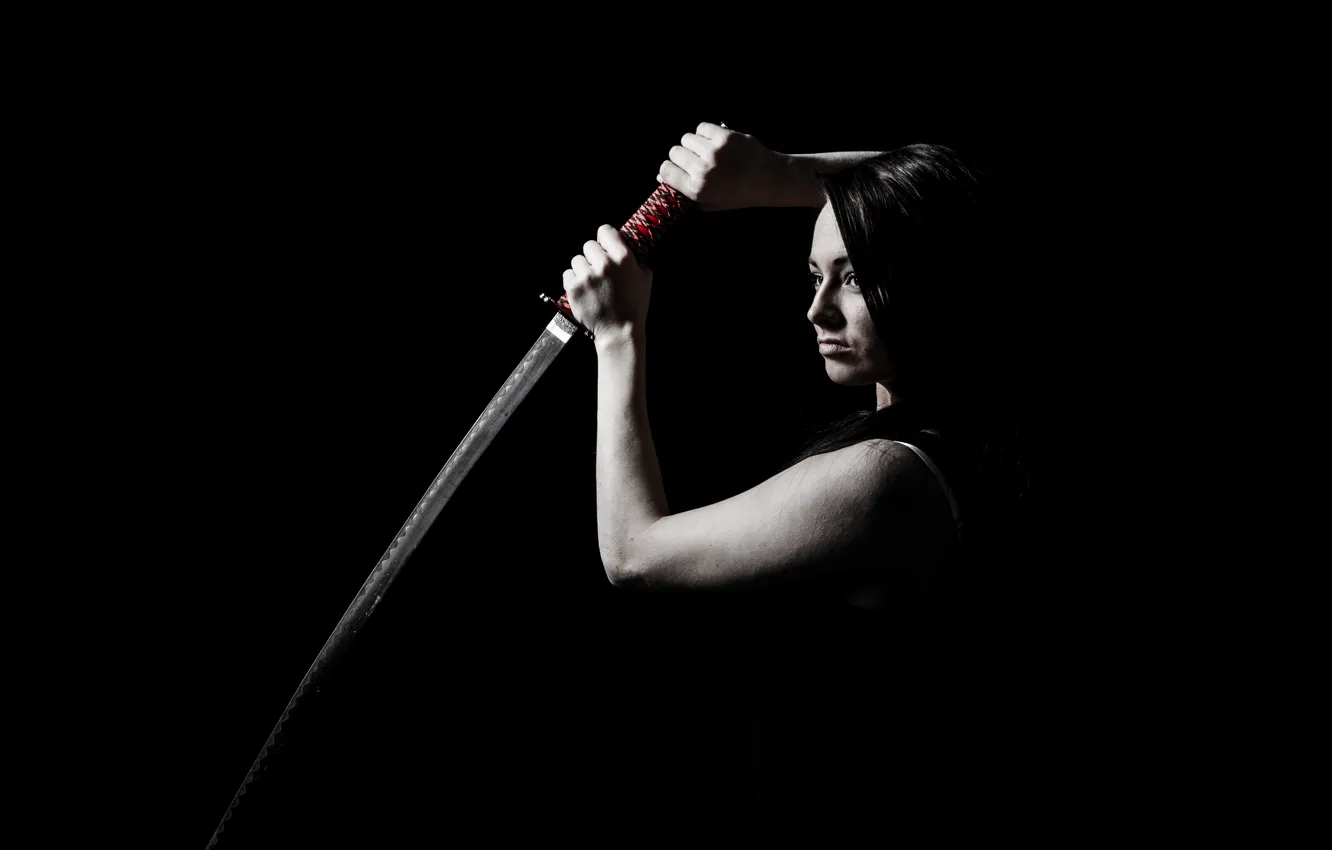 Photo wallpaper girl, sword, katana