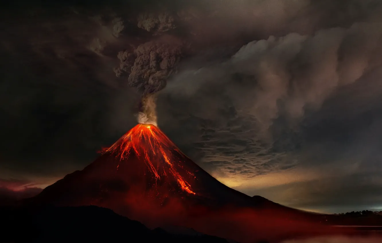 Photo wallpaper mountains, smoke, the volcano, lava, the eruption of the volcano