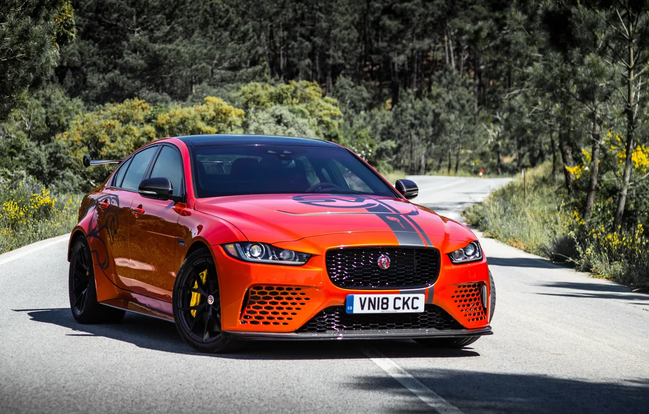 Photo wallpaper orange, Jaguar, 2018, XE SV, Project 8