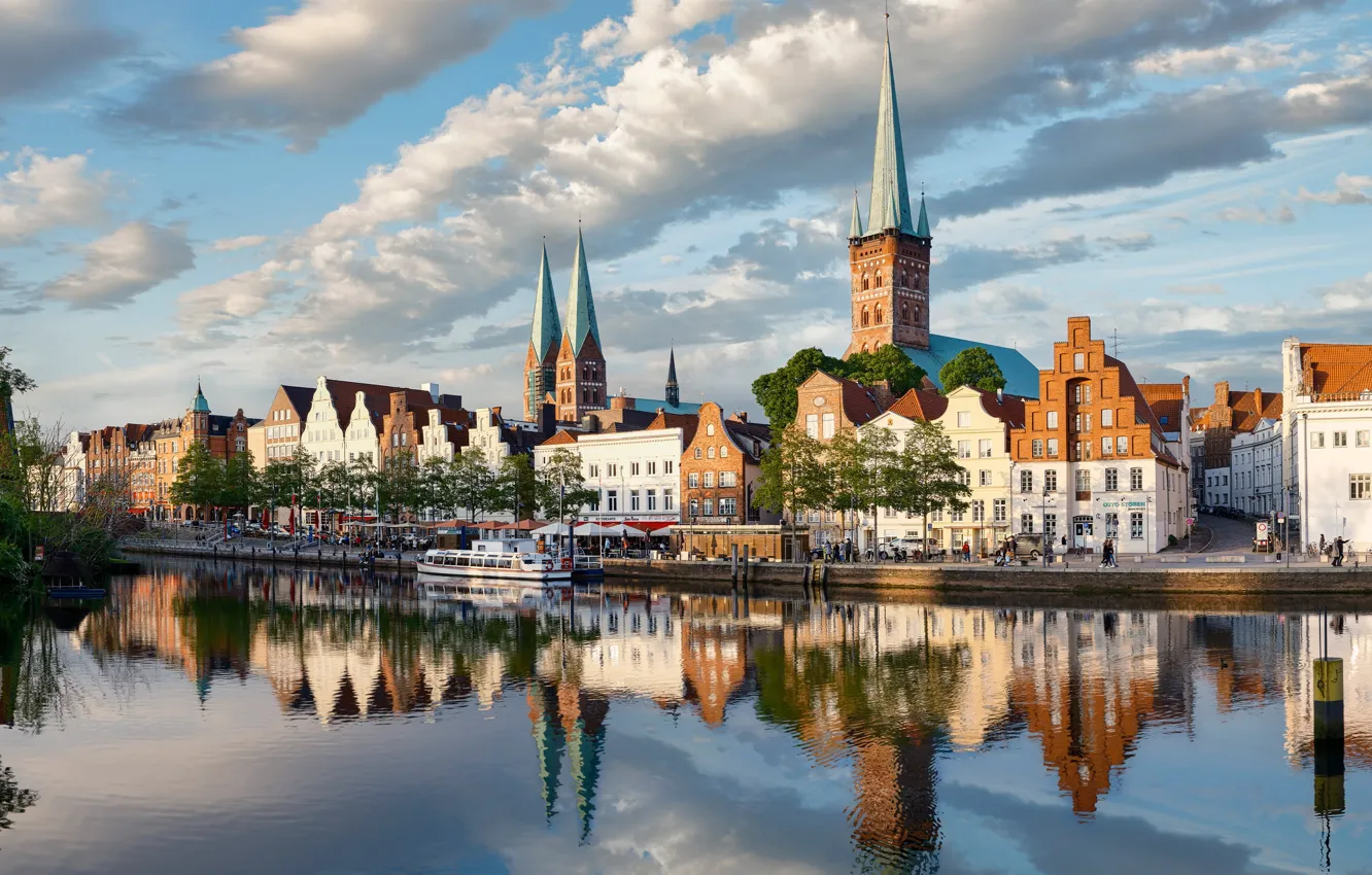 Photo wallpaper river, Germany, Lubeck, river, Germany, Schleswig-Holstein, Lubeck, Schleswig Holstein