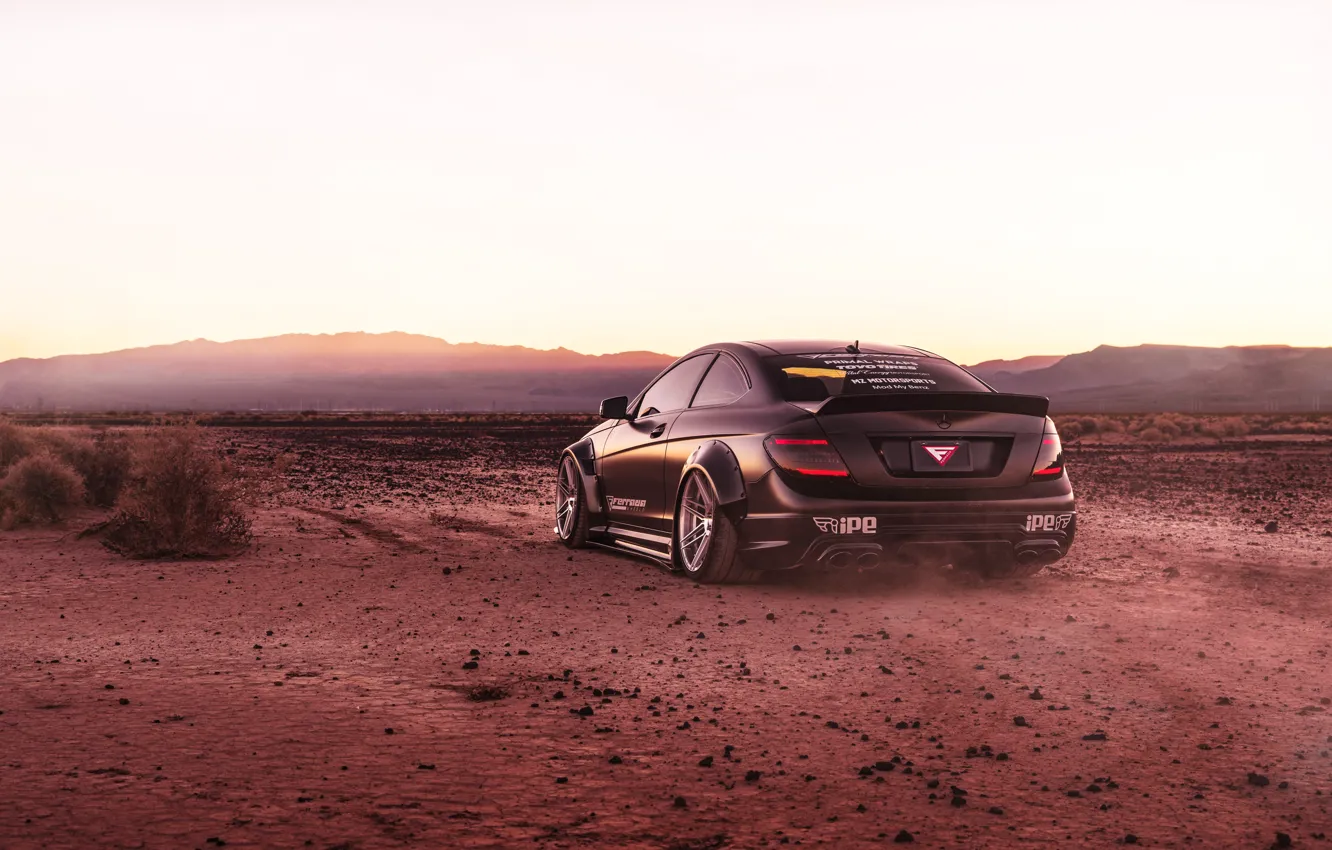Photo wallpaper design, black, desert, Mercedes, car