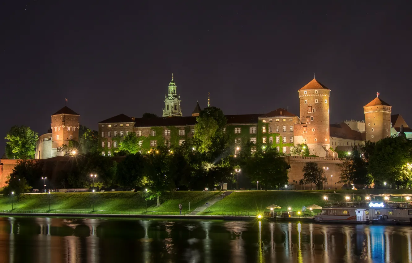 Photo wallpaper the evening, backlight, Poland, Krakow, Wawel castle