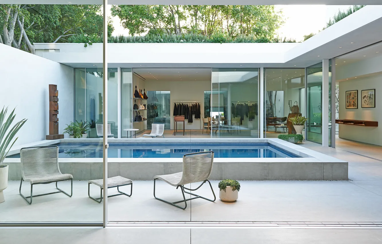 Photo wallpaper space, room, interior, pool, terrace, lonely man's dwelling, by Montalba Architects, The Row Melrose