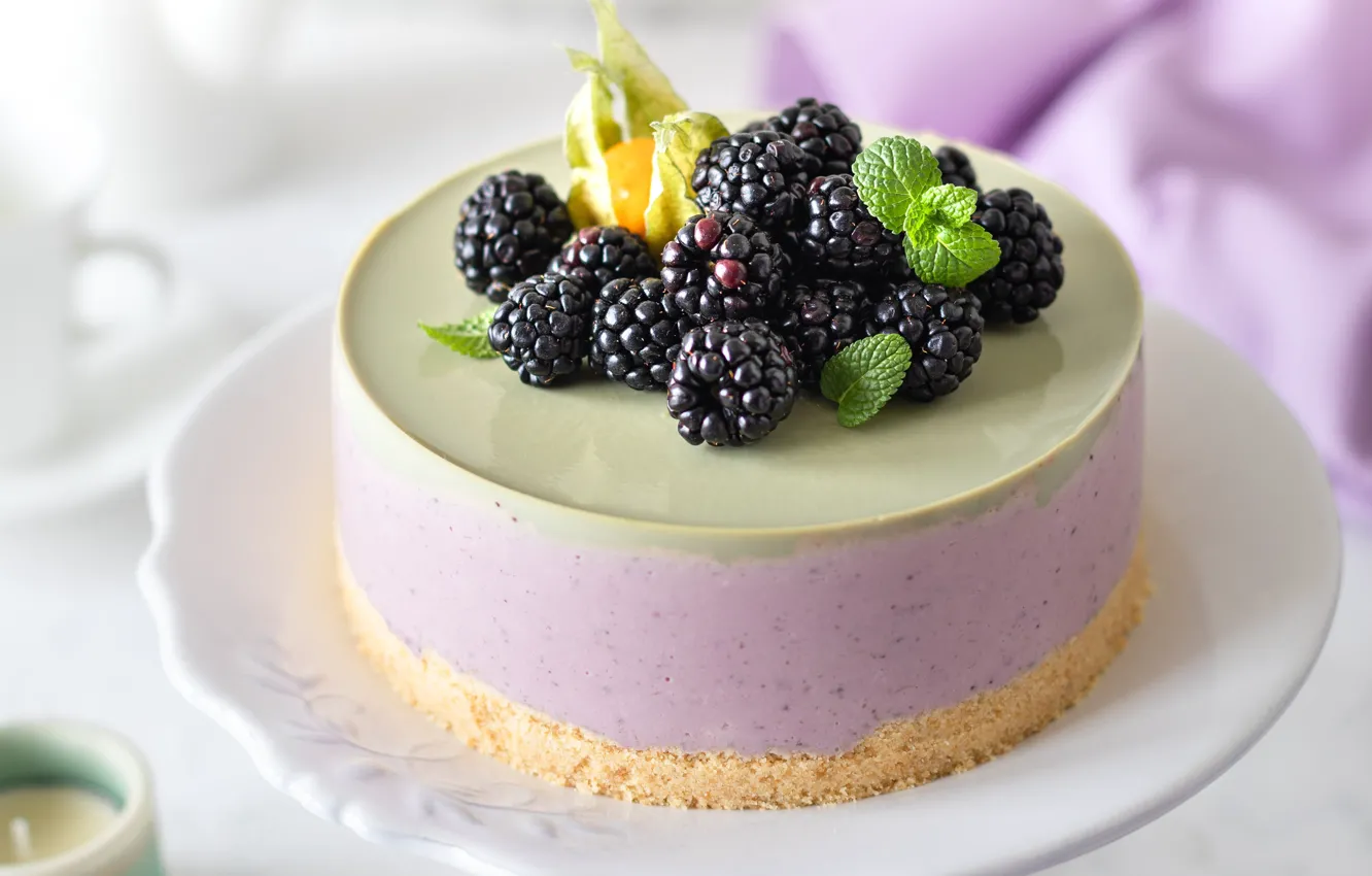 Photo wallpaper berries, cake, BlackBerry, cheesecake