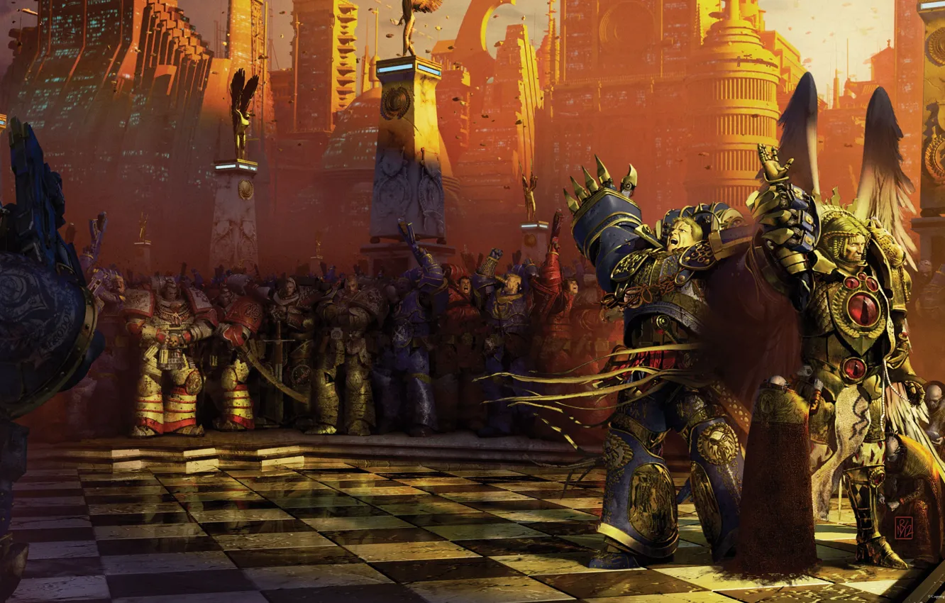 Photo wallpaper space marines, human, Imperium of Mankind, Ultramarines, Warhammer 40 000, Blood Angels, Sanguinius, primarch