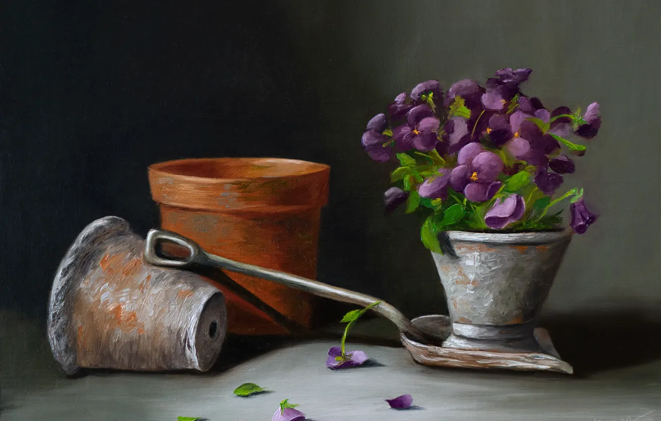Photo wallpaper flowers, picture, still life, painting
