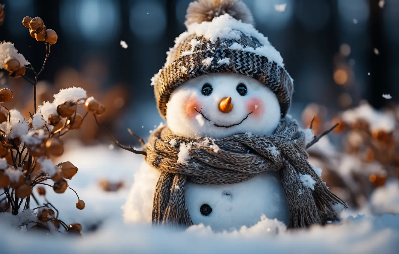 Photo wallpaper winter, snow, new year, Christmas, snowman, Christmas, winter, snow