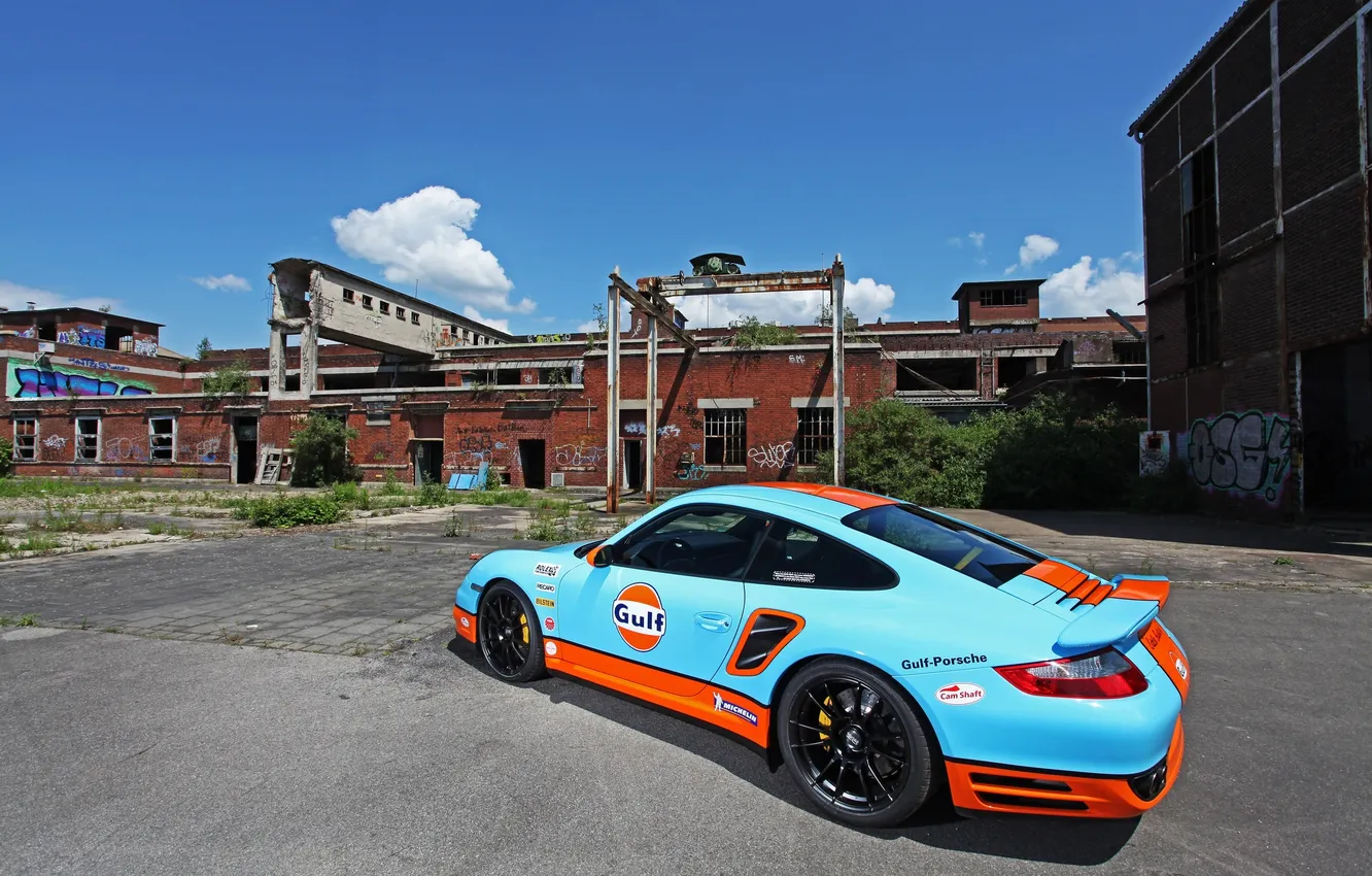 Photo wallpaper car, machine, Porsche, race, back, cam shaft, 997 Turbo