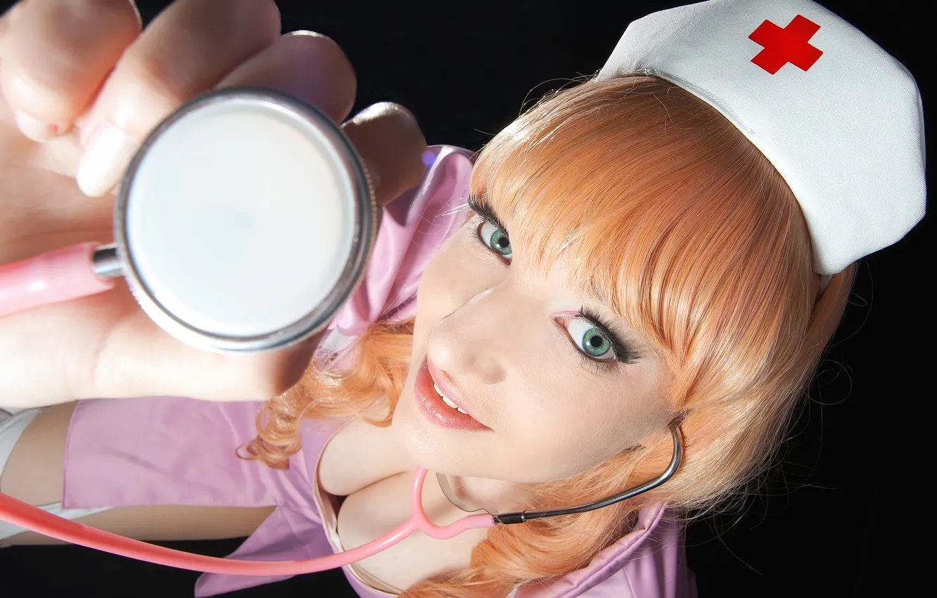 Photo wallpaper look, girl, neckline, nurse, cosplay, stethoscope