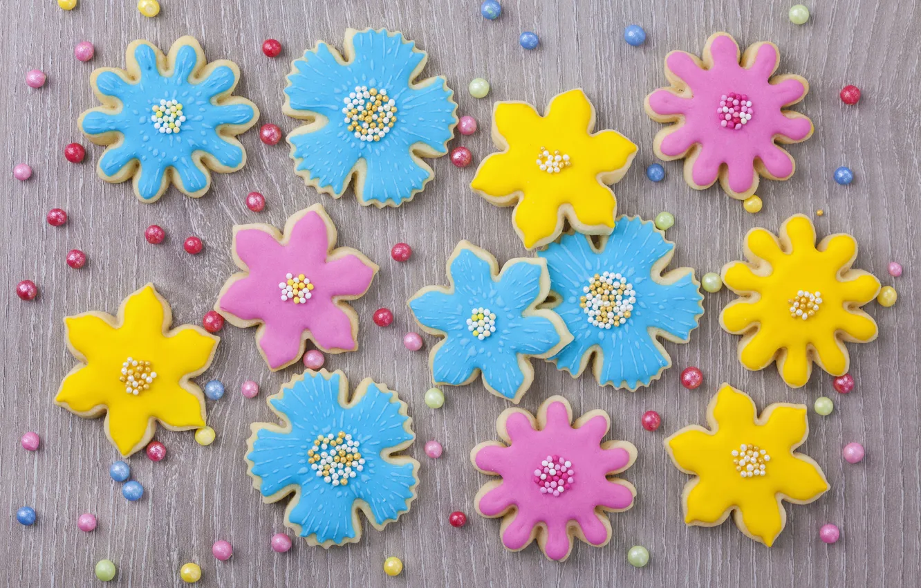 Photo wallpaper flowers, cookies, sugar, blue, flowers, cakes, sweet, sweet