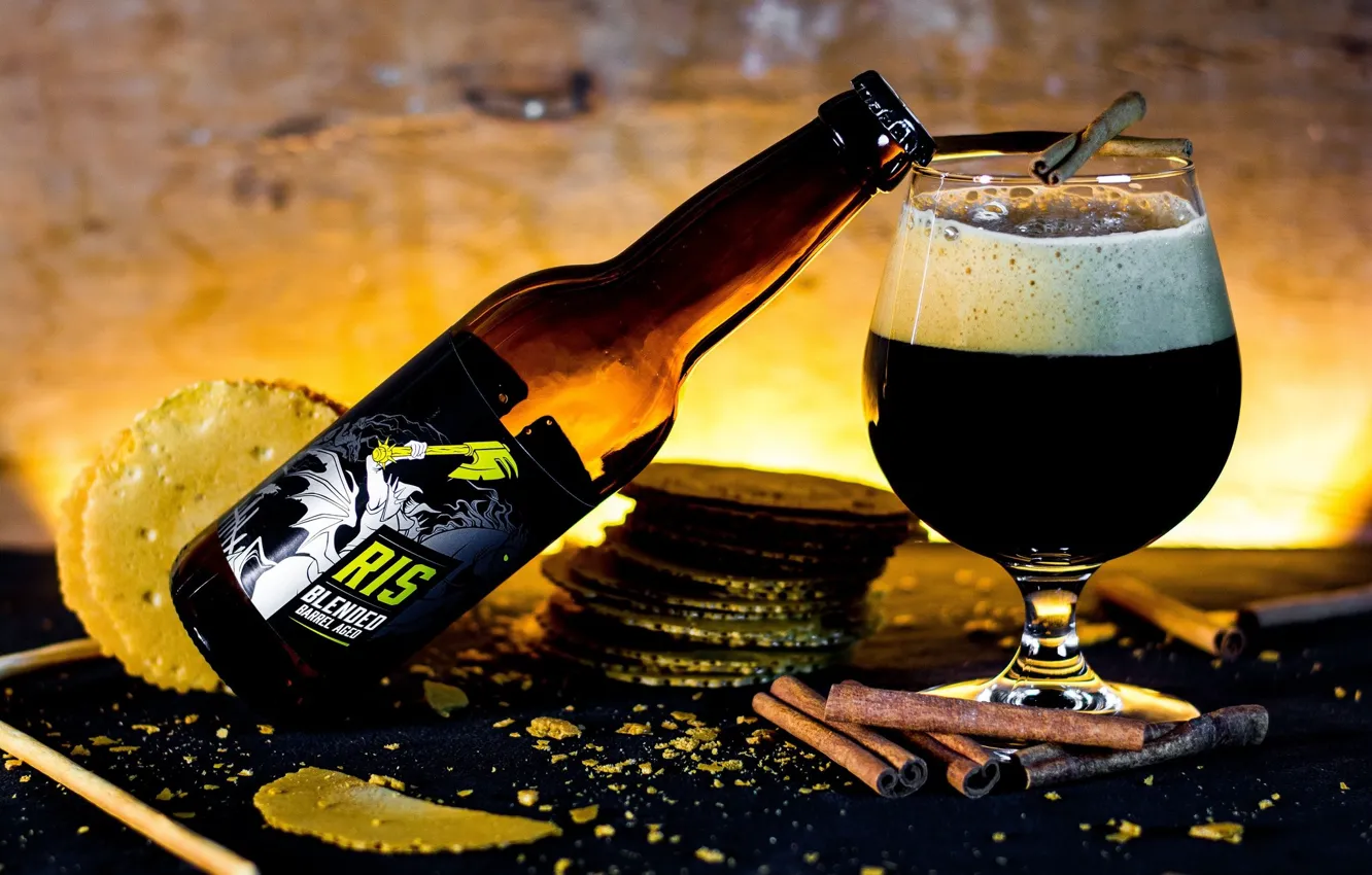 Photo wallpaper foam, glass, beer, drink, brand