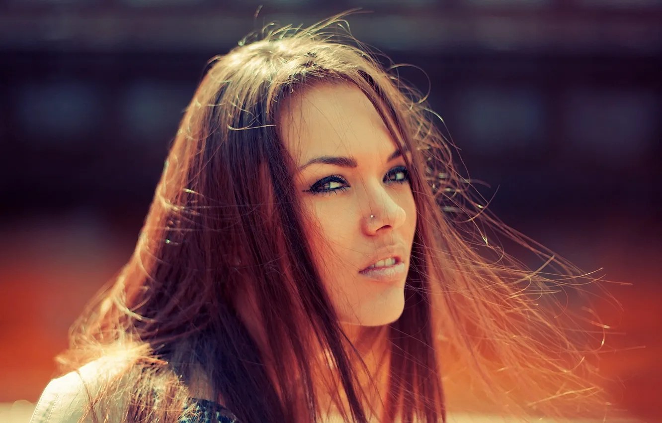 Photo wallpaper look, girl, the wind, piercing, lips, beautiful eyes