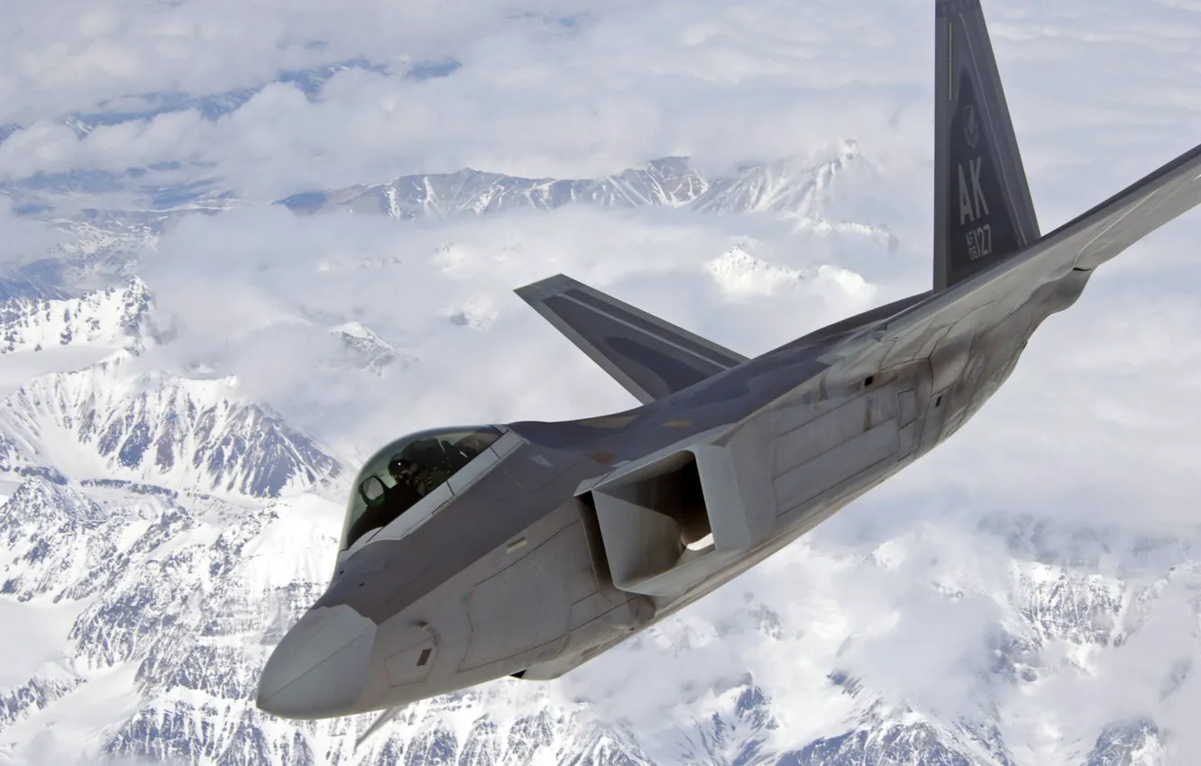 Photo wallpaper flight, fighter, generation, fifth, unobtrusive, multipurpose, F-22 Raptor, over Alaska