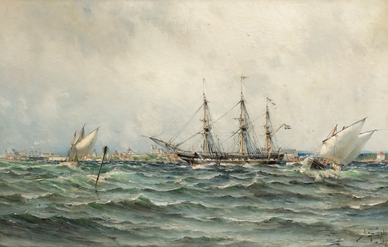 Photo wallpaper 1844, The sea and ships, Landscape marine, fullsize, Herman Gustaf AF Sillen