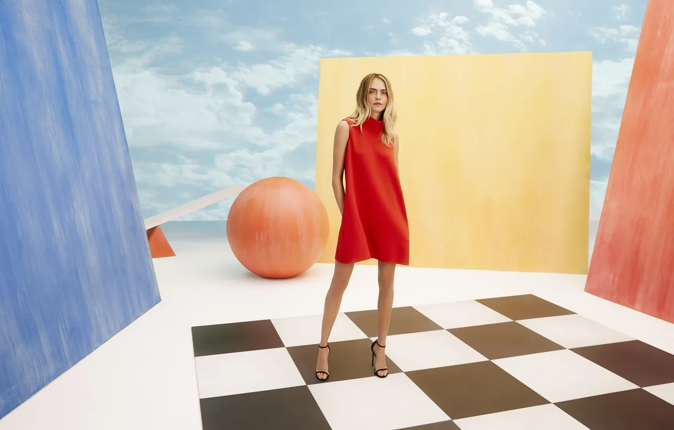 Photo wallpaper girl, dress, model, cute, posing, Cara Delevingne
