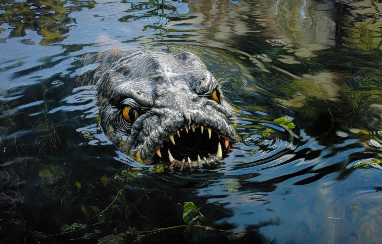 Photo wallpaper look, face, river, monster, fish, teeth, mouth, monster