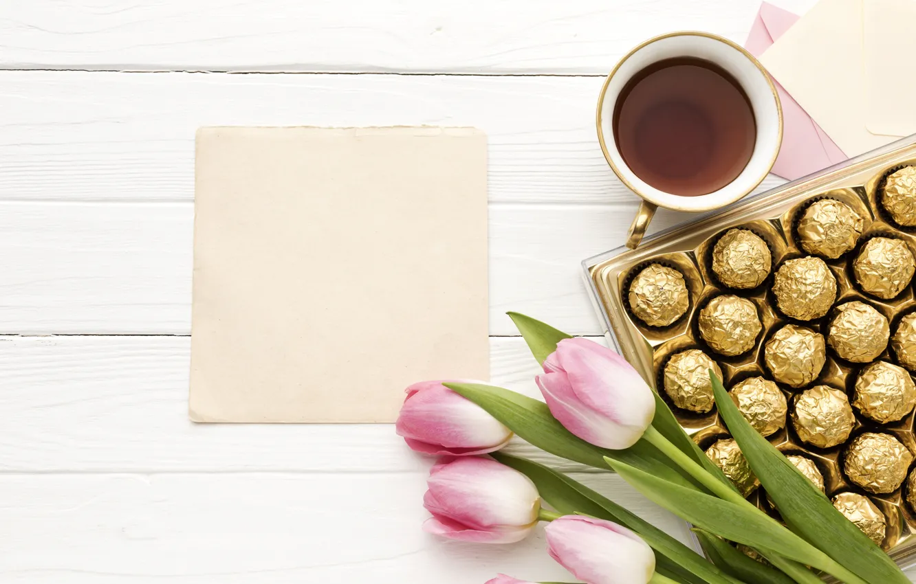 Photo wallpaper box, bouquet, candy, Mother's day