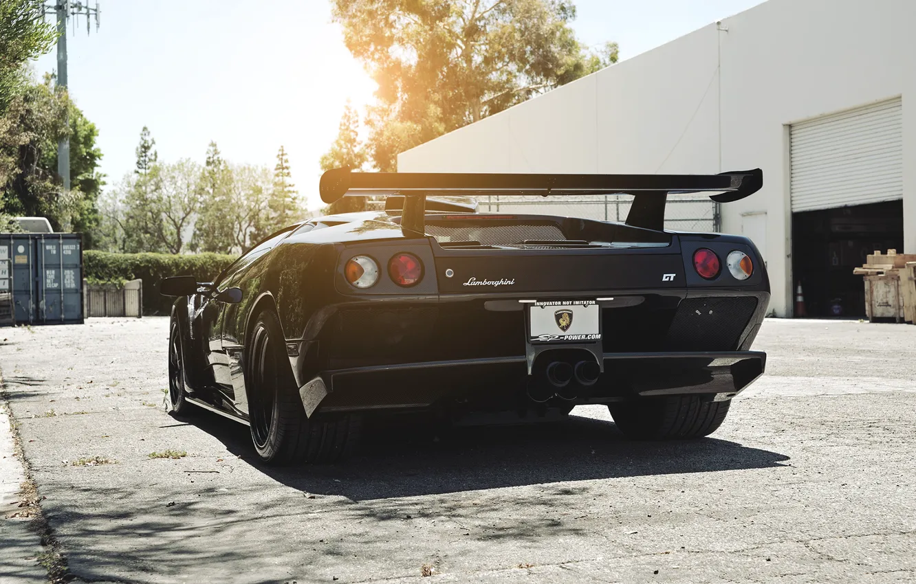 Photo wallpaper the sun, black, Lamborghini, black, diablo, gtr, sun, Lamborghini