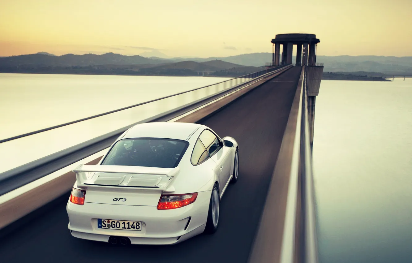 Photo wallpaper Porsche, Car, Speed, Bridge, Gt3