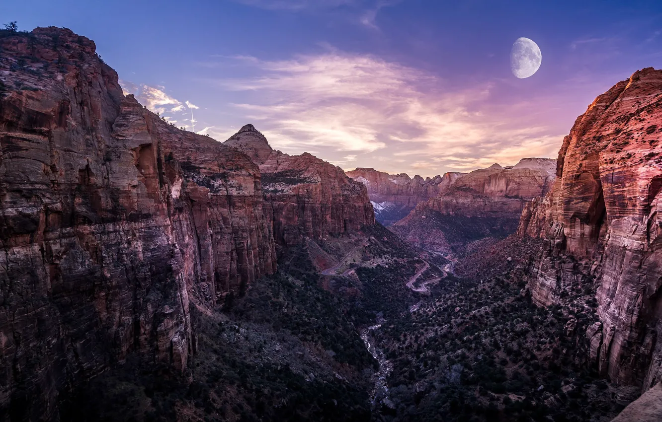 Photo wallpaper rocks, the moon, canyon, Zion National Park