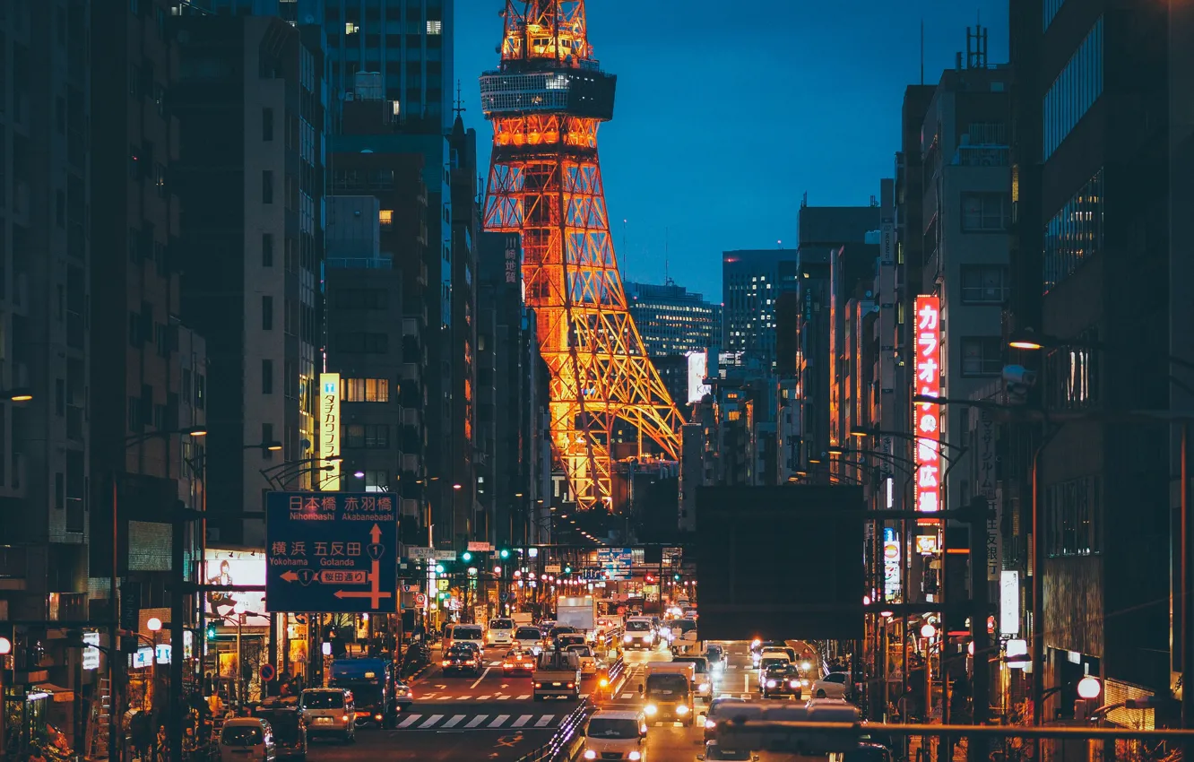 Photo wallpaper machine, street, Tokyo, TV tower