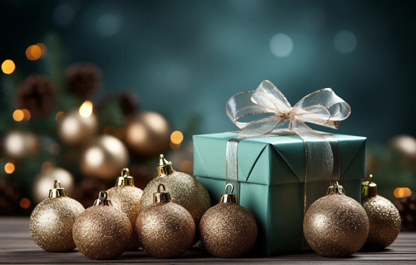 Photo wallpaper decoration, gift, balls, new year, Christmas, Christmas, balls, present