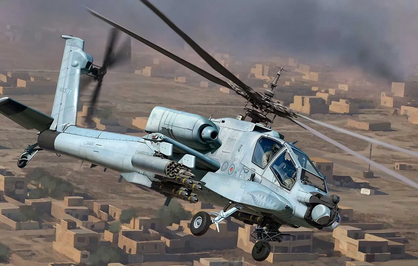 Photo wallpaper Apache, McDonnell Douglas, the main attack helicopter of the US Army, AH-64A, the first production …