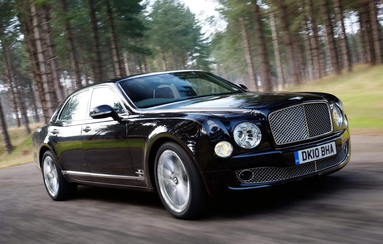 Photo wallpaper road, forest, black, Bentley, sedan, Bentley, Premium, Mulsanne
