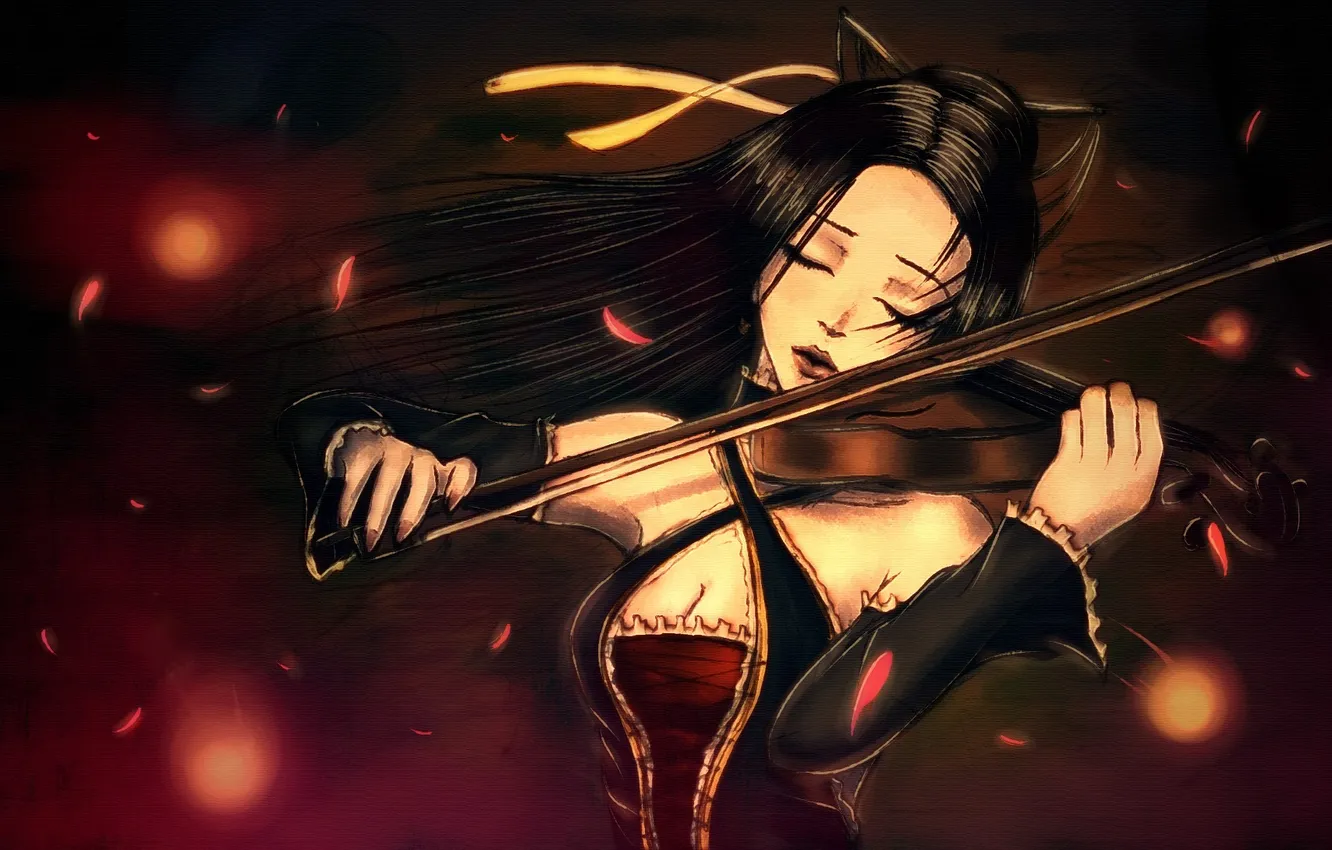 Photo wallpaper girl, violin, plays, closed eyes