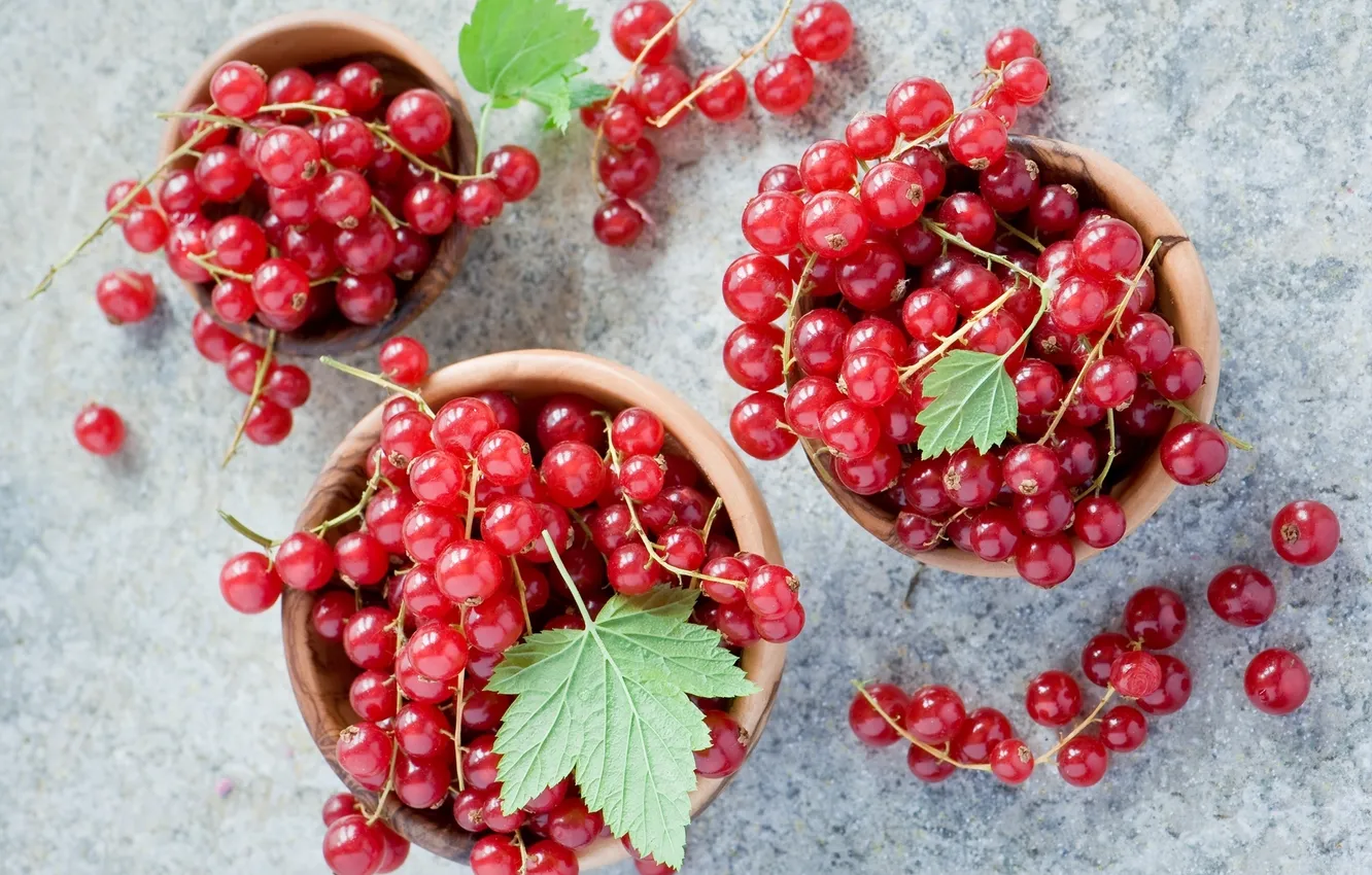 Photo wallpaper berries, red currant, bowls