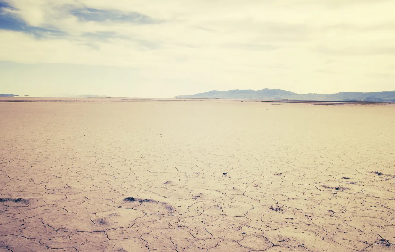 Photo wallpaper sand, the sky, landscape, mountains, cracked, desert, horizon, landscape