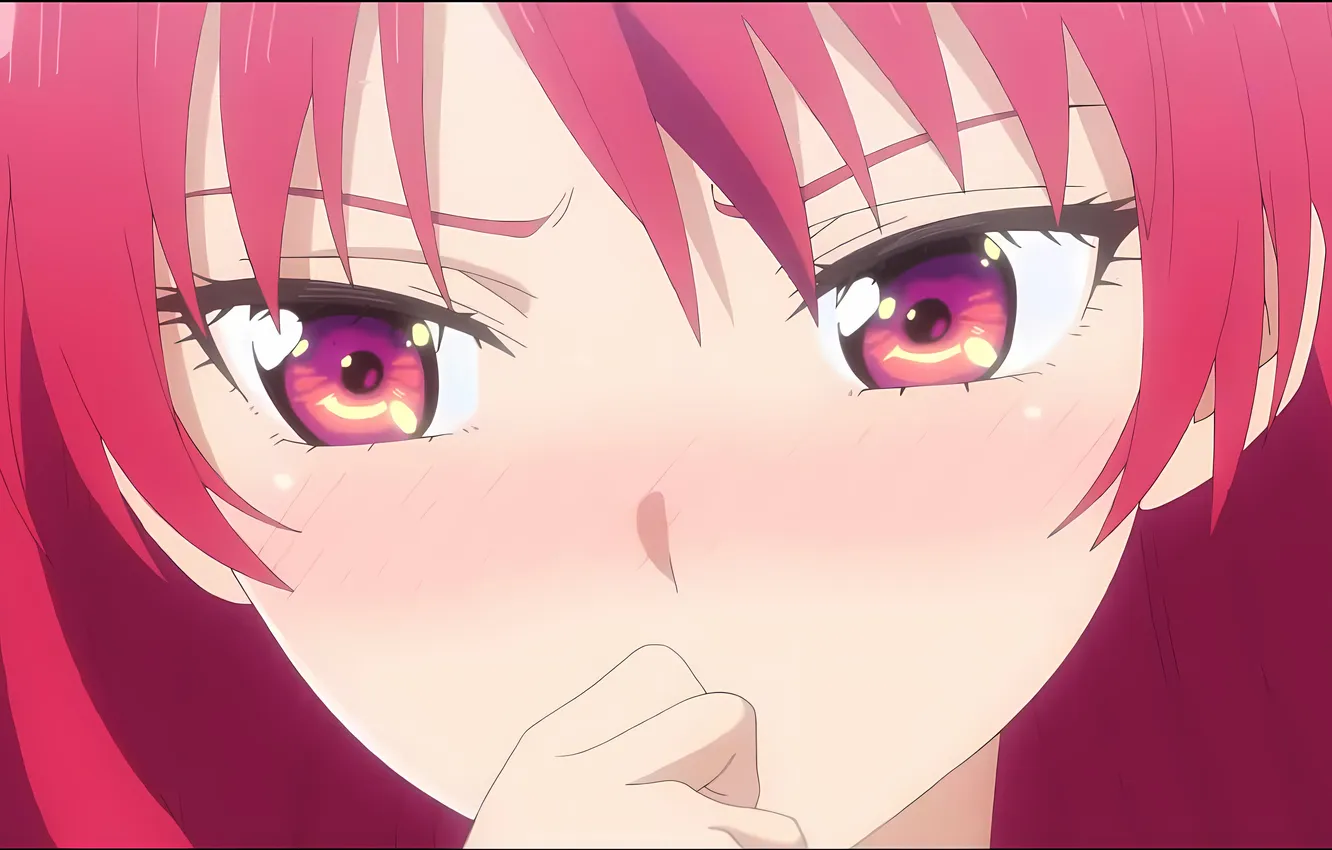 Photo wallpaper girl, long hair, anime, red eyes, close, redhead, Red hair, Blush