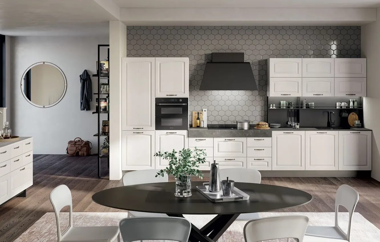 Wallpaper style, interior, Italy, kitchen, dining room, dining area ...