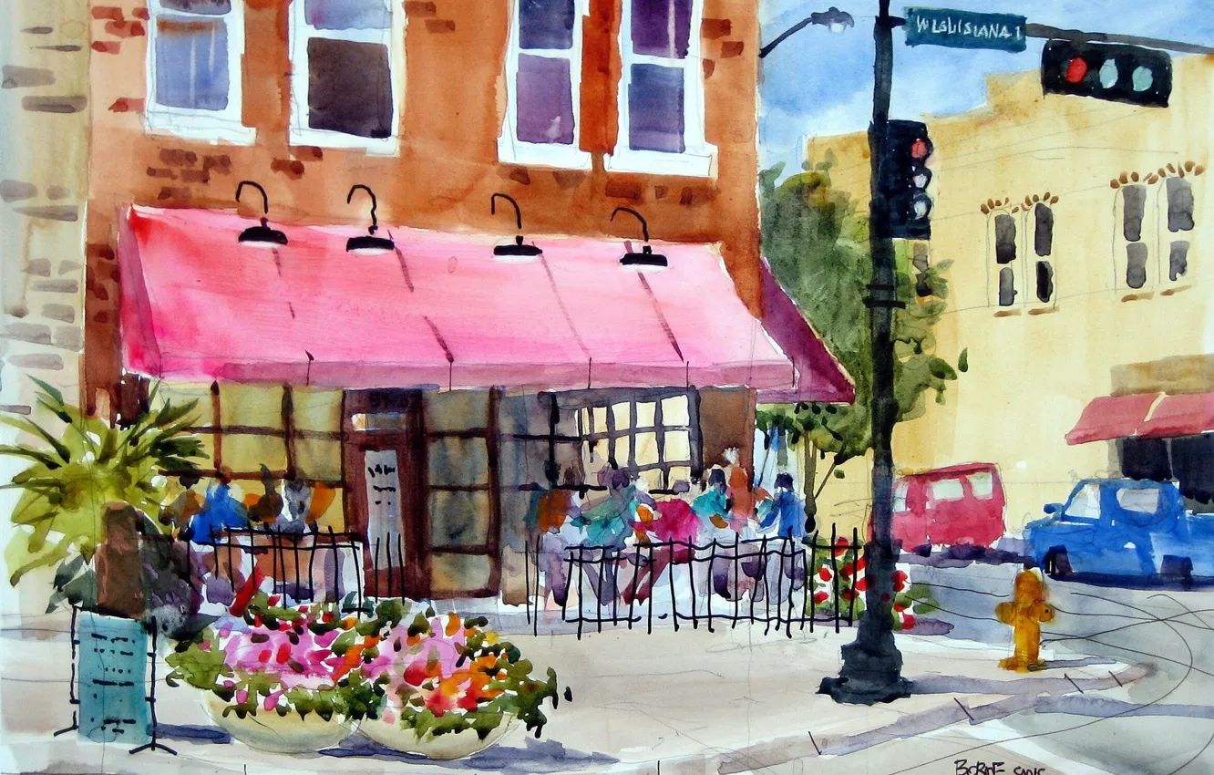 Photo wallpaper the city, street, picture, watercolor