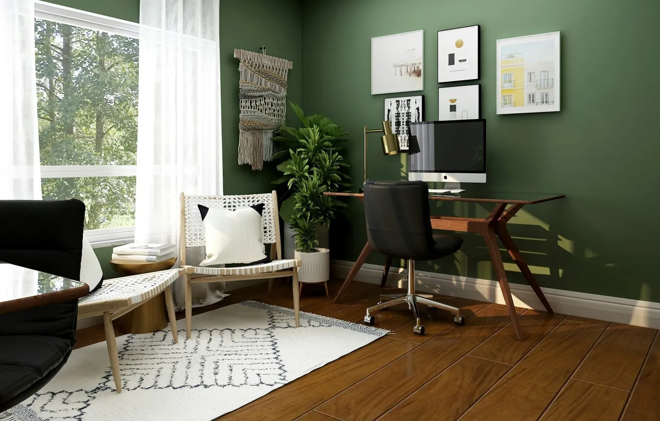 Photo wallpaper design, style, room, plant, interior, picture, chair, Green