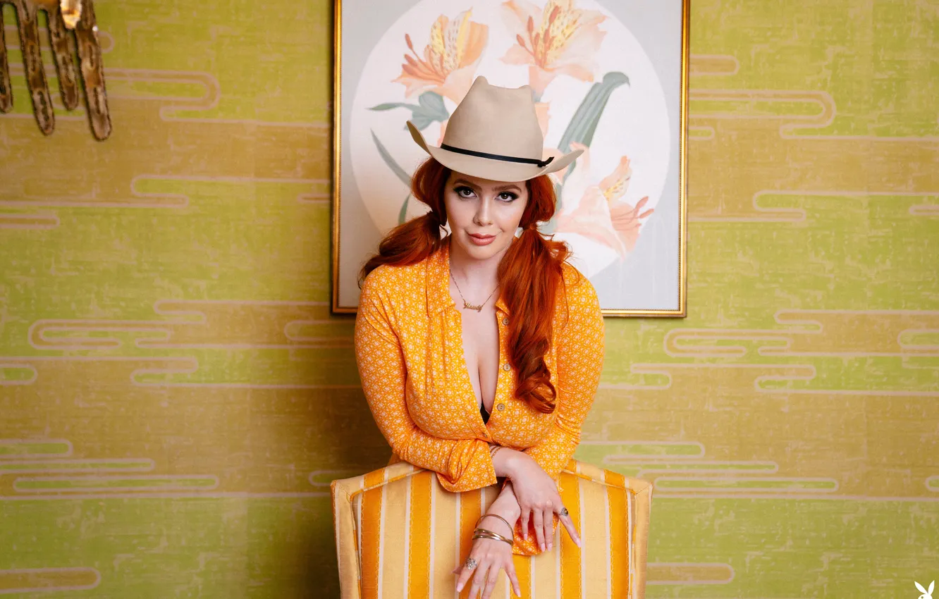 Photo wallpaper decoration, pose, model, picture, actress, neckline, beauty, red hair