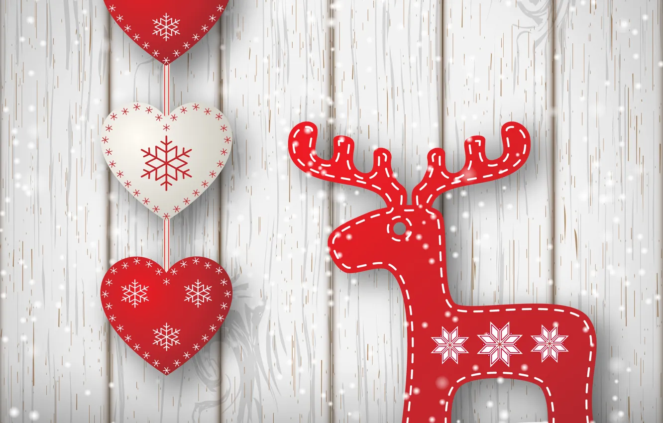 Photo wallpaper background, holiday, figure, Christmas, deer, hearts