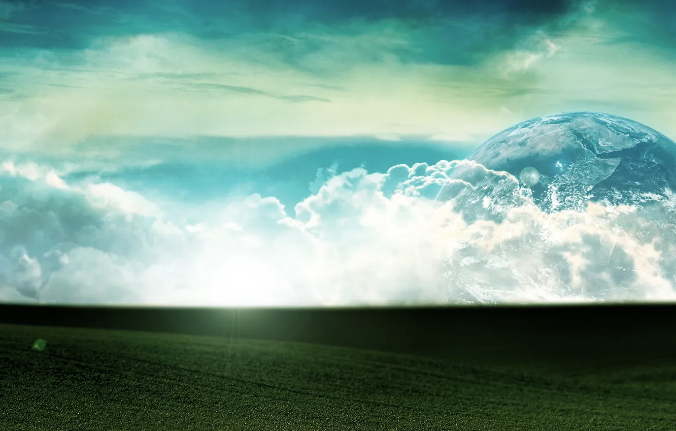 Photo wallpaper the sky, grass, clouds, light, planet
