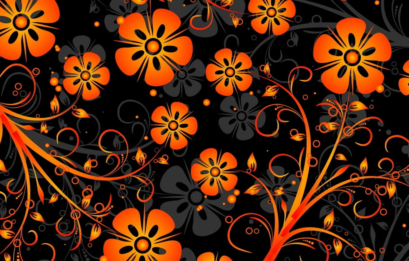 Photo wallpaper flowers, background, pattern, vector, orange