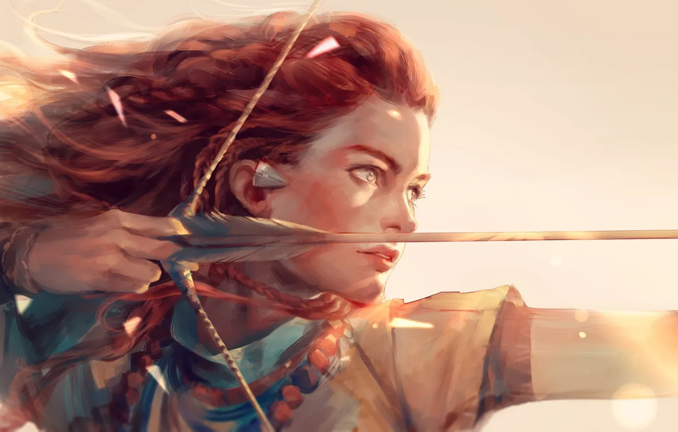 Photo wallpaper girl, light, weapons, anime, bow, art, arrow, hunter