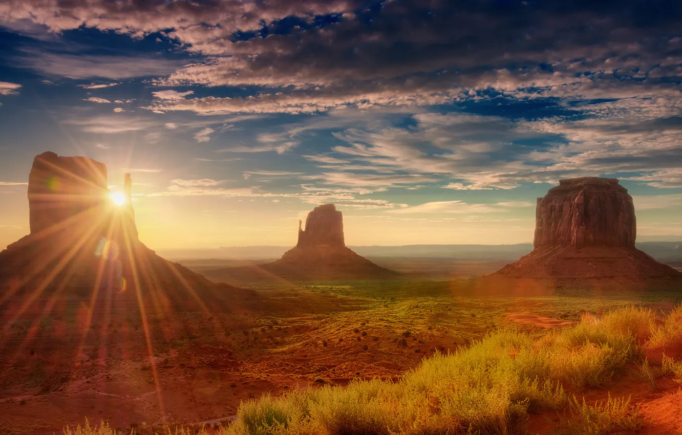 Photo wallpaper the sun, rocks, desert, Utah, America, Monument valley