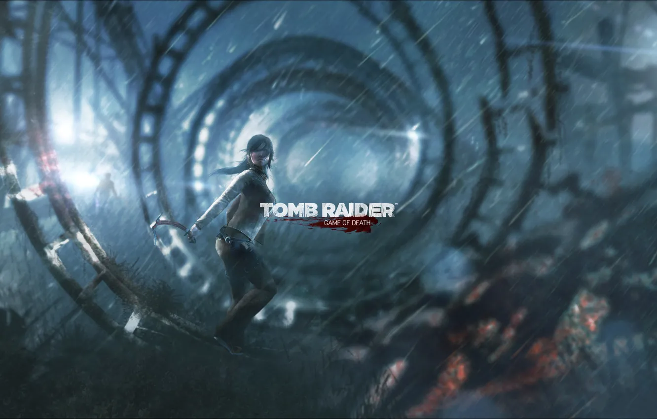 Photo wallpaper girl, rain, Tomb Raider, Lara Croft, fan art